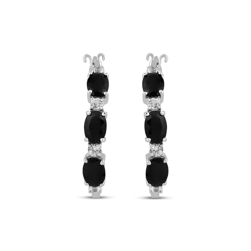 Oval-Cut Black Onyx & White Lab-Created Sapphire Hoop Earrings Sterling Silver