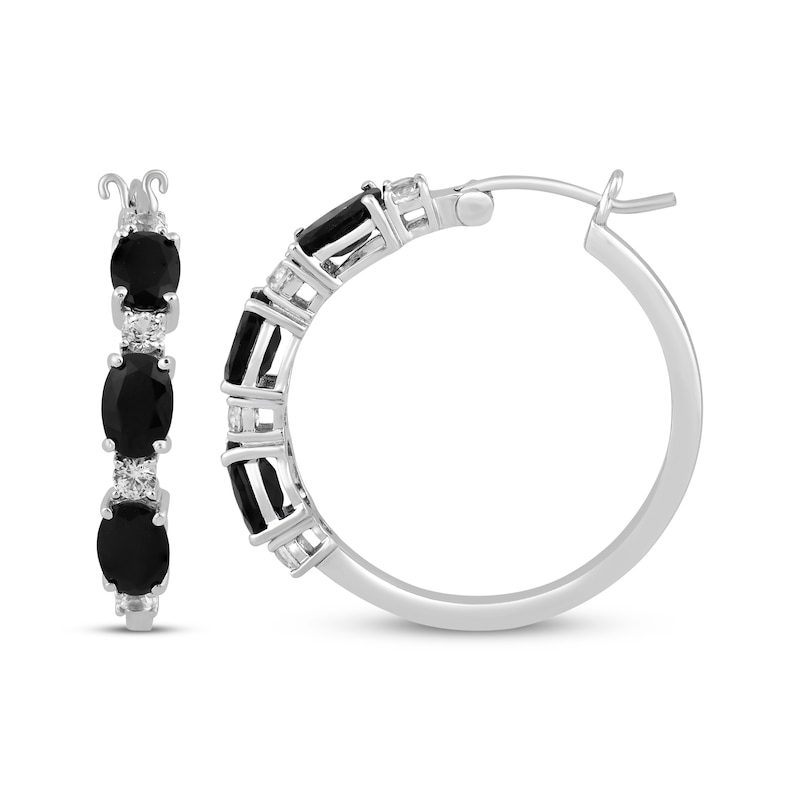 Oval-Cut Black Onyx & White Lab-Created Sapphire Hoop Earrings Sterling Silver