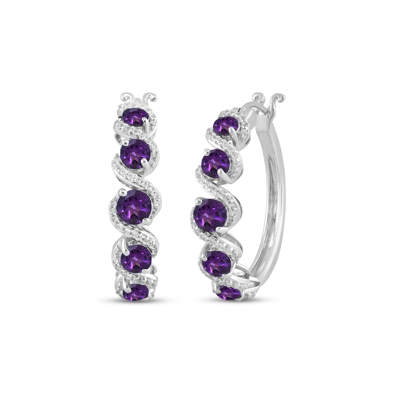 Main Image 1 of Amethyst & White Lab-Created Sapphire Swirl Hoop Earrings Sterling Silver