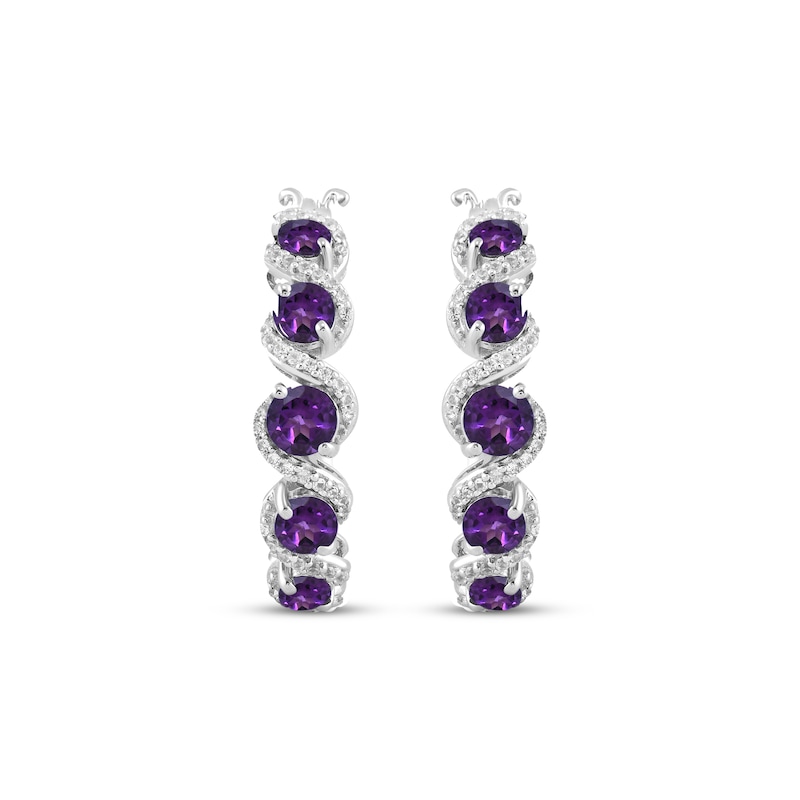 Main Image 2 of Amethyst & White Lab-Created Sapphire Swirl Hoop Earrings Sterling Silver