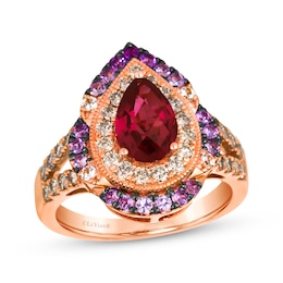 Le Vian Venetian Color on Color Rhodolite, Pink & White Sapphire Ring 5/8 ct tw Diamonds 14K Strawberry Gold