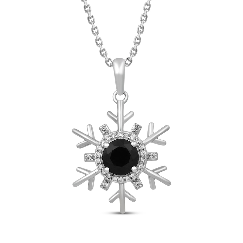 Main Image 1 of Black Onyx & White Lab-Created Sapphire Snowflake Necklace Sterling Silver 18&quot;