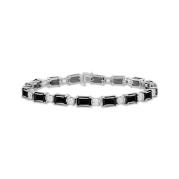 Octagon-Cut Black Onyx & Square-Cut White Lab-Created Sapphire Bracelet Sterling Silver 7.5&quot;