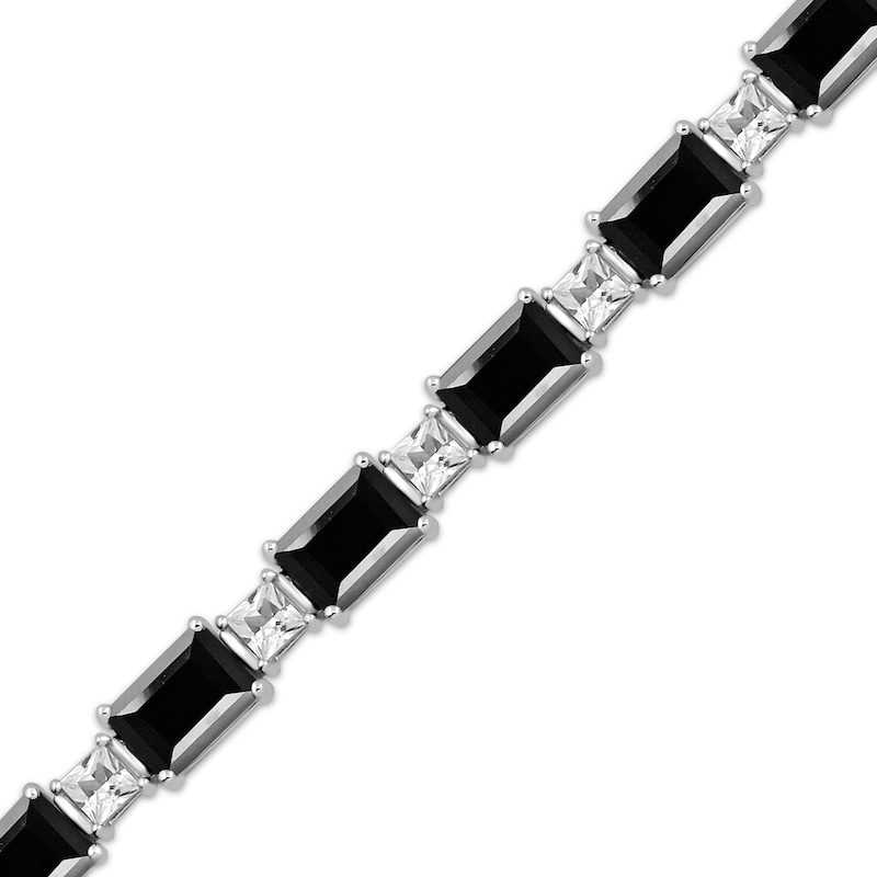 Main Image 2 of Octagon-Cut Black Onyx & Square-Cut White Lab-Created Sapphire Bracelet Sterling Silver 7.5&quot;