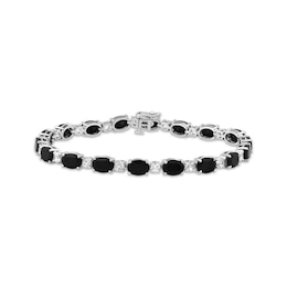 Oval-Cut Black Onyx & White Lab-Created Sapphire Bracelet Sterling Silver 7.5&quot;