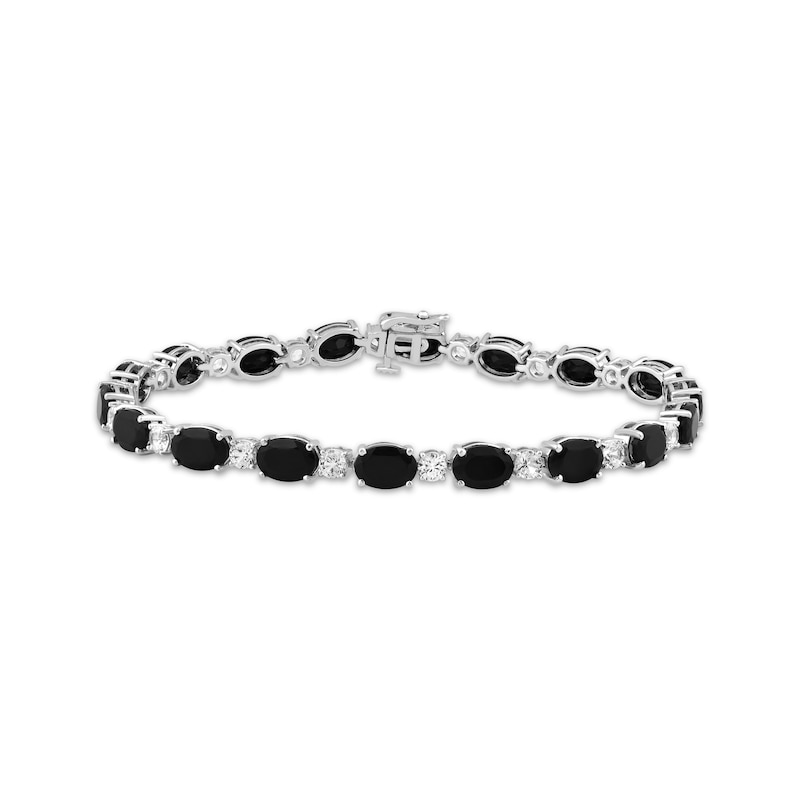 Oval-Cut Black Onyx & White Lab-Created Sapphire Bracelet Sterling Silver 7.5"