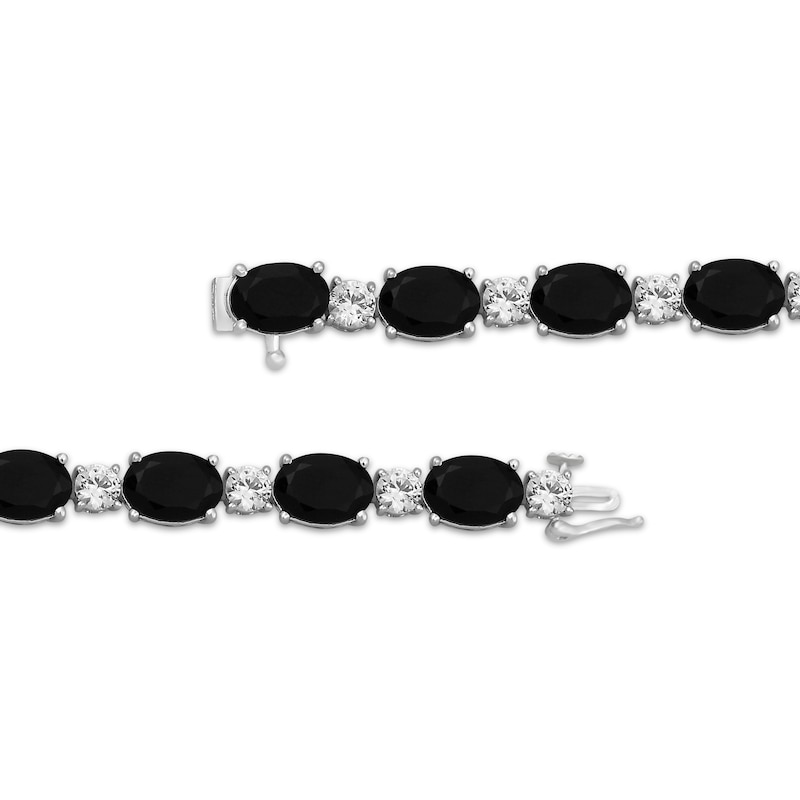 Oval-Cut Black Onyx & White Lab-Created Sapphire Bracelet Sterling Silver 7.5"