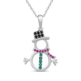 Black Onyx, Lab-Created Emerald & Lab-Created Ruby Snowman Necklace Sterling Silver 18&quot;