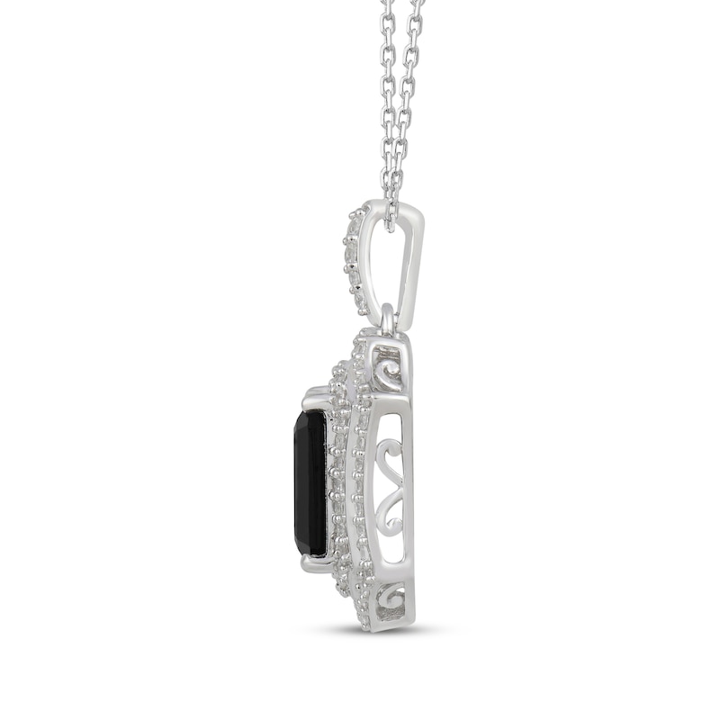 Main Image 2 of Octagon-Cut Black Onyx & White Lab-Created Sapphire Necklace Sterling Silver 18&quot;