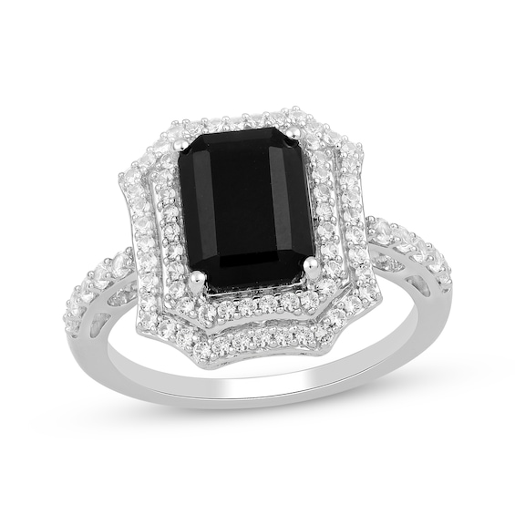 Octagon-Cut Black Onyx & White Lab-Created Sapphire Double Frame Ring Sterling Silver