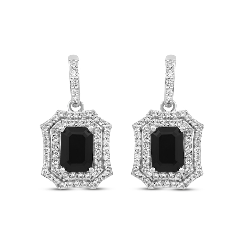 Main Image 2 of Octagon-Cut Black Onyx & White Lab-Created Sapphire Earrings Sterling Silver