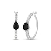 Thumbnail Image 1 of Pear-Shaped Black Onyx & White Lab-Created Sapphire Hoop Earrings Sterling Silver