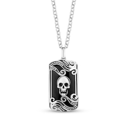 Disney Treasures Pirates of the Caribbean Black Onyx & Diamond Skull Necklace 1/15 ct tw Sterling Silver 20&quot;