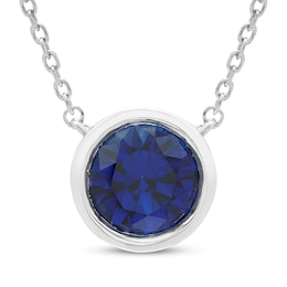 Blue Lab-Created Sapphire Solitaire Bezel-Set Necklace Sterling Silver 18&quot;