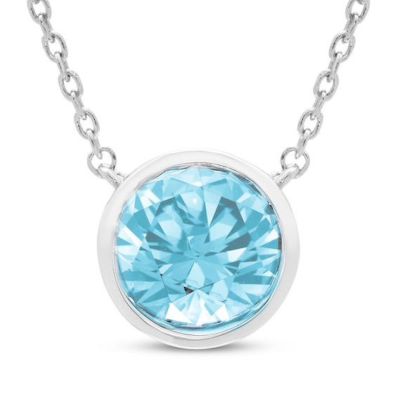 Swiss Blue Topaz Solitaire Bezel-Set Necklace Sterling Silver 18"