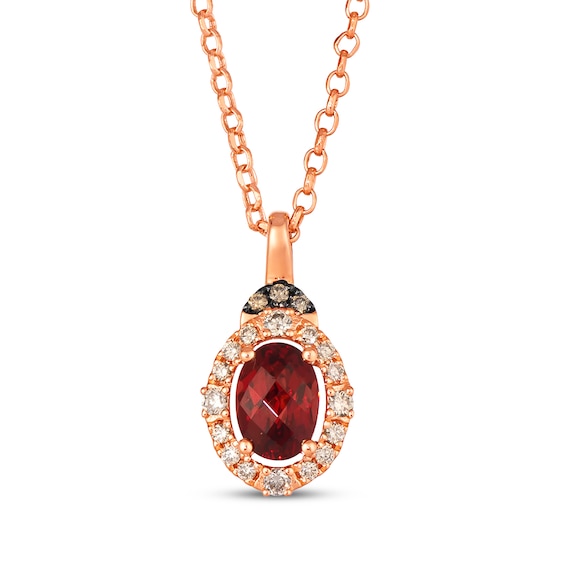 Le Vian Oval-Cut Garnet Necklace 1/6 ct tw Diamonds 14K Strawberry Gold 19"