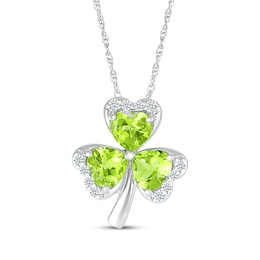 Heart-Shaped Peridot & White Lab-Created Sapphire Shamrock Necklace Sterling Silver 18&quot;