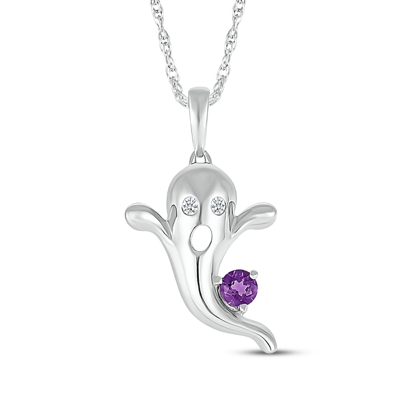 Main Image 1 of Amethyst & White Lab-Created Sapphire Ghost Necklace Sterling Silver 18&quot;