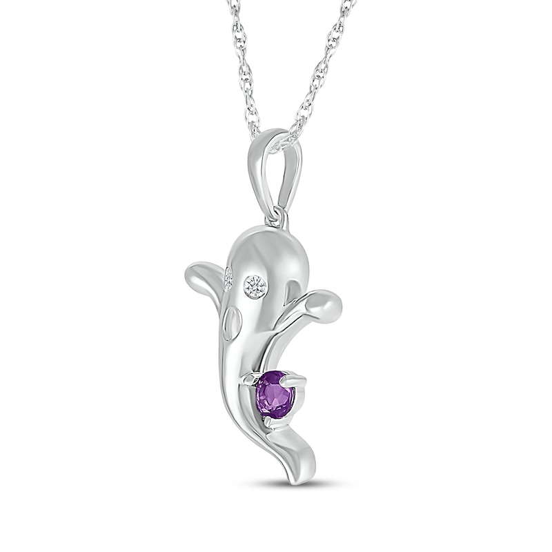 Amethyst & White Lab-Created Sapphire Ghost Necklace Sterling Silver 18"