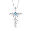 Thumbnail Image 1 of Swiss Blue Topaz & White Lab-Created Sapphire Caduceus Necklace Sterling Silver 18&quot;