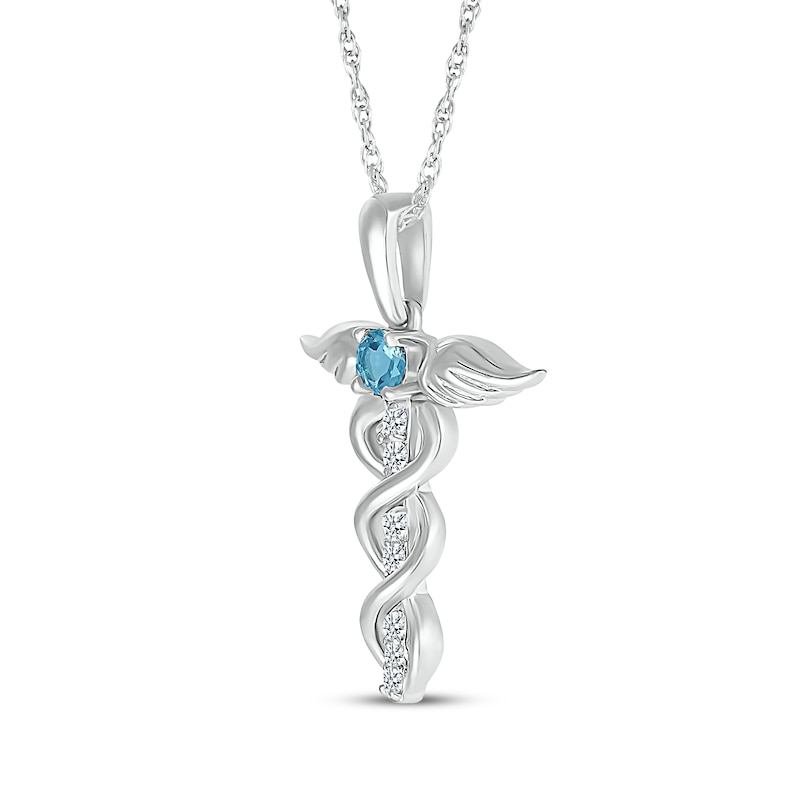 Main Image 2 of Swiss Blue Topaz & White Lab-Created Sapphire Caduceus Necklace Sterling Silver 18&quot;