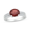 Thumbnail Image 1 of Oval-Cut Garnet & White Lab-Created Sapphire Ring Sterling Silver