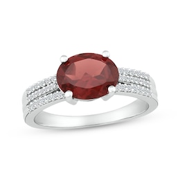 Oval-Cut Garnet & White Lab-Created Sapphire Ring Sterling Silver