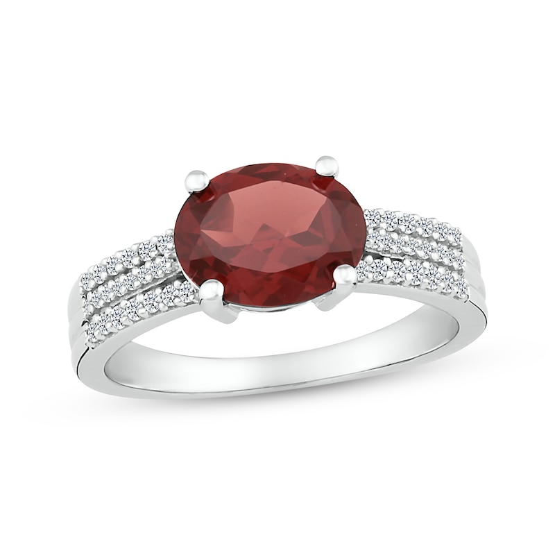 Main Image 1 of Oval-Cut Garnet & White Lab-Created Sapphire Ring Sterling Silver