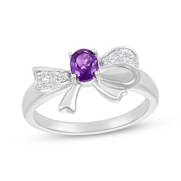 Oval-Cut Amethyst & White Lab-Created Sapphire Bow Ring Sterling Silver