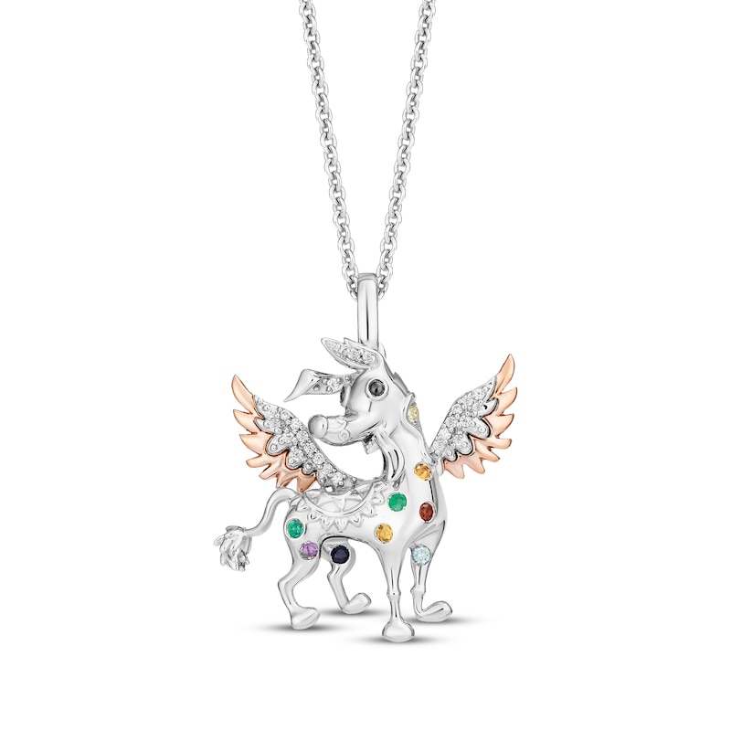 Disney Treasures Coco "Dante" Multi-Gemstone & Diamond Necklace 1/20 ct tw Sterling Silver & 10K Rose Gold 19"