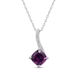 Cushion-Cut Rhodolite Garnet & Diamond Necklace 1/20 ct tw 10K White Gold 18&quot;