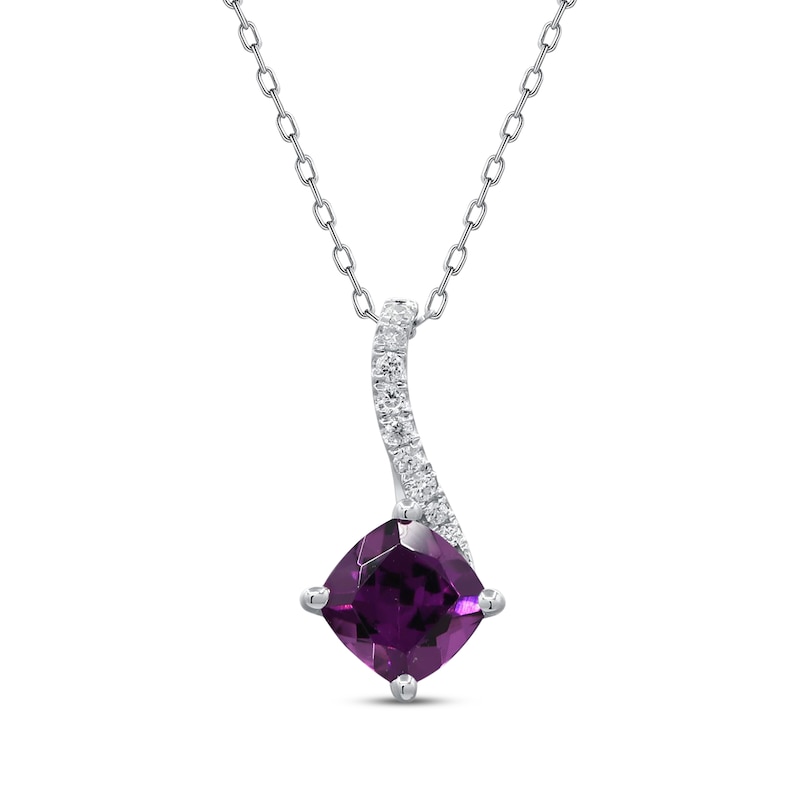 Main Image 1 of Cushion-Cut Rhodolite Garnet & Diamond Necklace 1/20 ct tw 10K White Gold 18&quot;