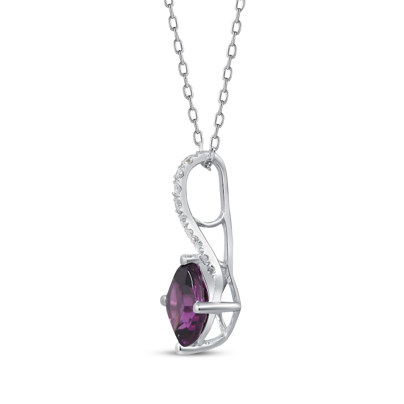 Main Image 2 of Cushion-Cut Rhodolite Garnet & Diamond Necklace 1/20 ct tw 10K White Gold 18&quot;