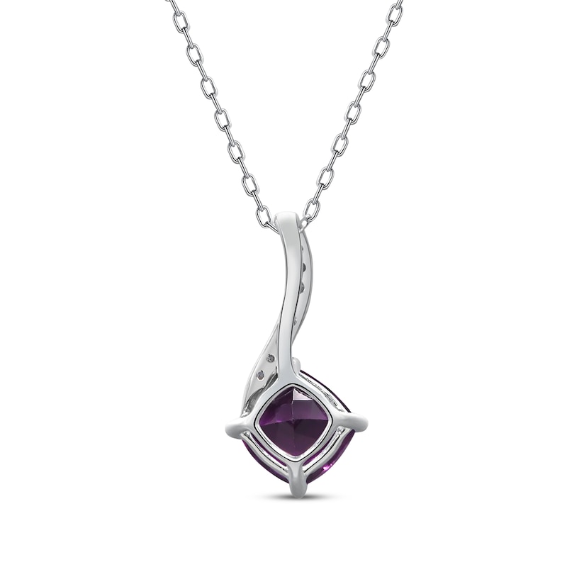 Main Image 3 of Cushion-Cut Rhodolite Garnet & Diamond Necklace 1/20 ct tw 10K White Gold 18&quot;