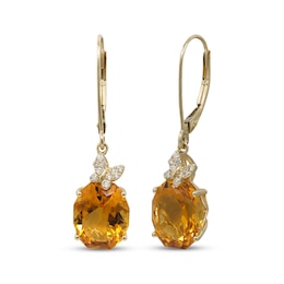 Oval-Cut Citrine & Diamond Butterfly Drop Earrings 1/10 ct tw 10K Yellow Gold