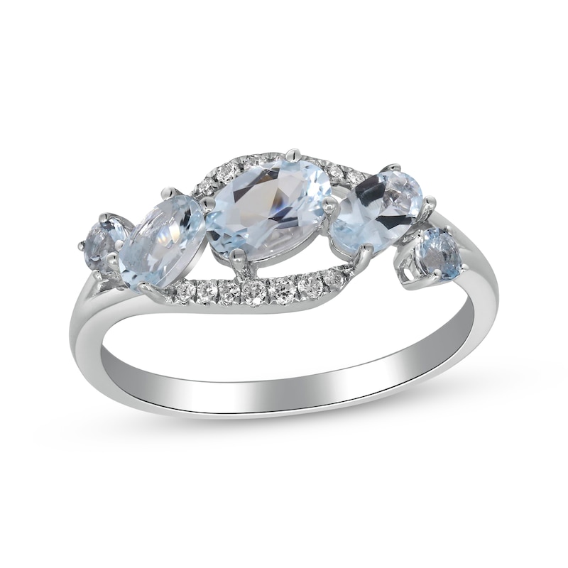 Main Image 1 of Oval & Round-Cut Aquamarine & Diamond Bypass Ring 1/15 ct tw 10K White Gold