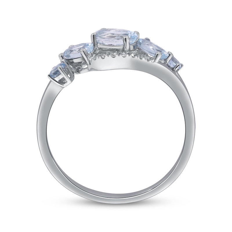 Main Image 2 of Oval & Round-Cut Aquamarine & Diamond Bypass Ring 1/15 ct tw 10K White Gold