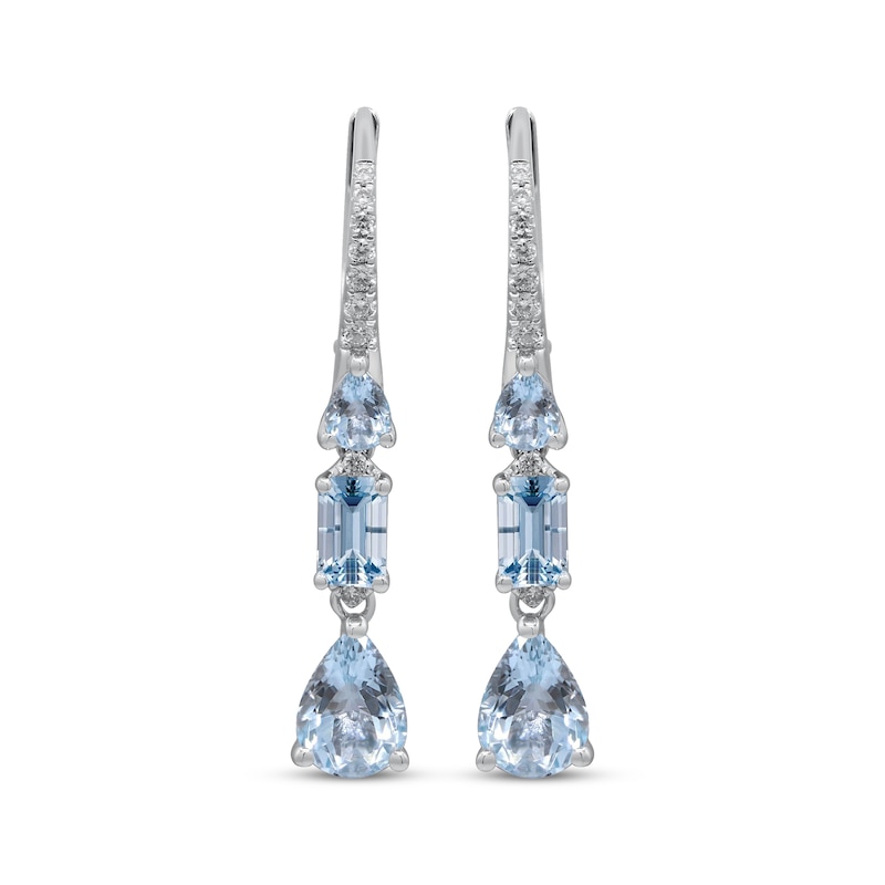 Main Image 2 of Pear-Shaped & Emerald-Cut Aquamarine & Diamond Drop Earrings 1/8 ct tw 10K White Gold