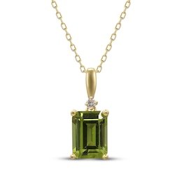 Emerald-Cut Peridot & Diamond Accent Necklace 10K Yellow Gold 18&quot;