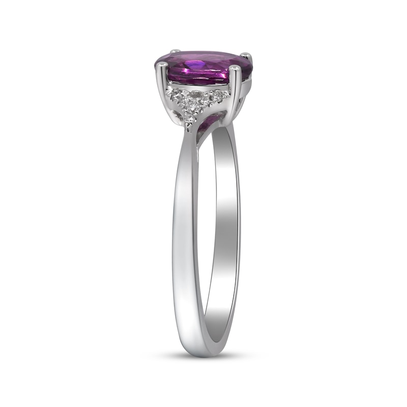 Main Image 2 of Oval-Cut Rhodolite Garnet & Diamond Ring 1/20 ct tw 10K White Gold