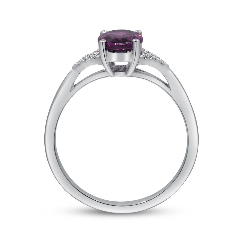 Main Image 3 of Oval-Cut Rhodolite Garnet & Diamond Ring 1/20 ct tw 10K White Gold