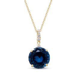 London Blue Topaz & Diamond Necklace 1/3 ct tw 10K Yellow Gold