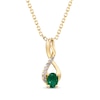 Thumbnail Image 1 of Oval-Cut Emerald & Diamond Accent Swirl Pendant 10K Yellow Gold 18&quot;