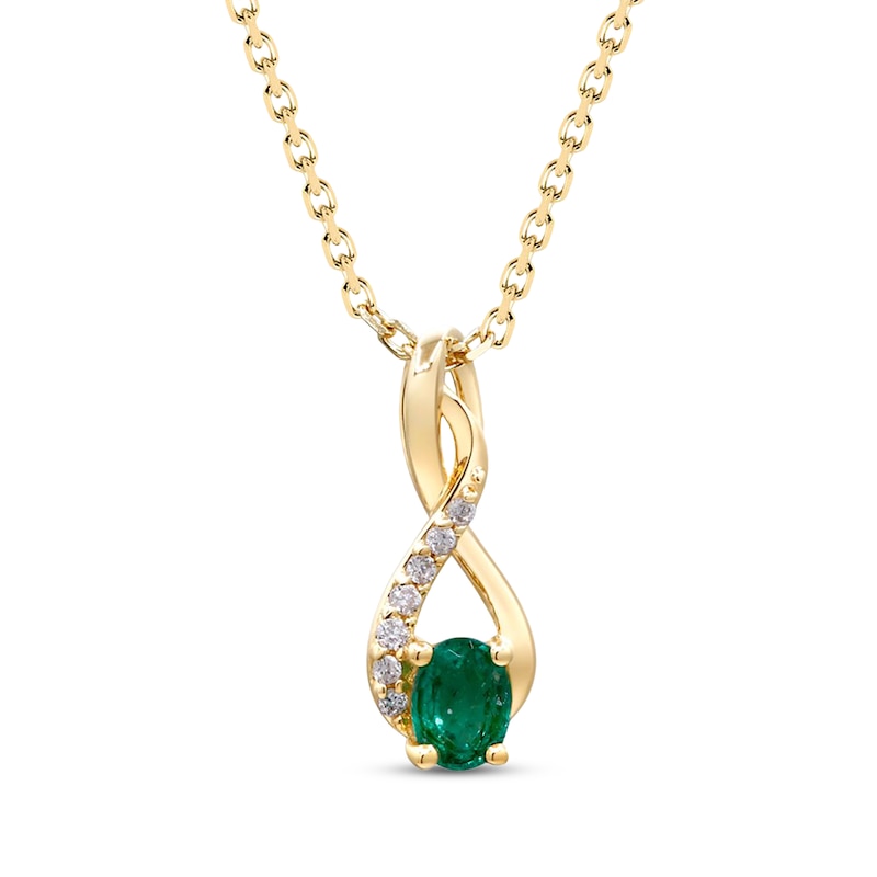 Main Image 1 of Oval-Cut Emerald & Diamond Accent Swirl Pendant 10K Yellow Gold 18&quot;