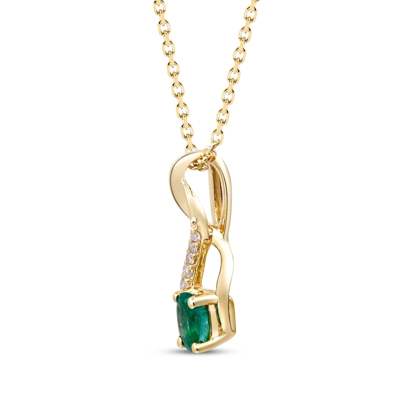 Main Image 2 of Oval-Cut Emerald & Diamond Accent Swirl Pendant 10K Yellow Gold 18&quot;