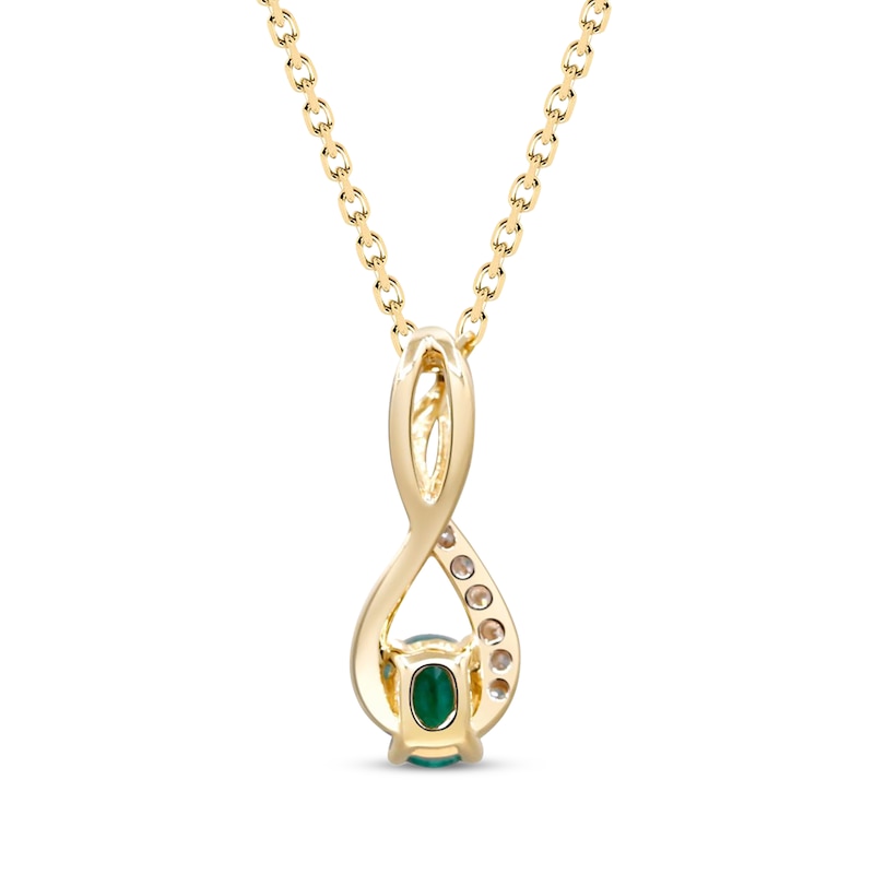 Main Image 3 of Oval-Cut Emerald & Diamond Accent Swirl Pendant 10K Yellow Gold 18&quot;