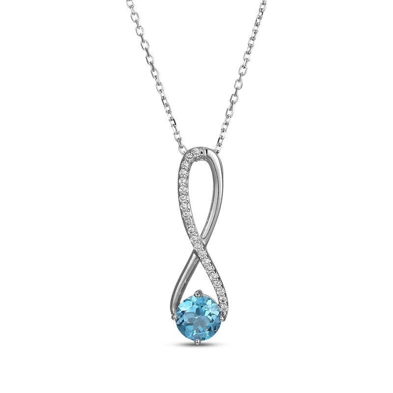 Main Image 1 of Swiss Blue Topaz & White Lab-Created Sapphire Swirl Necklace Sterling Silver 18&quot;