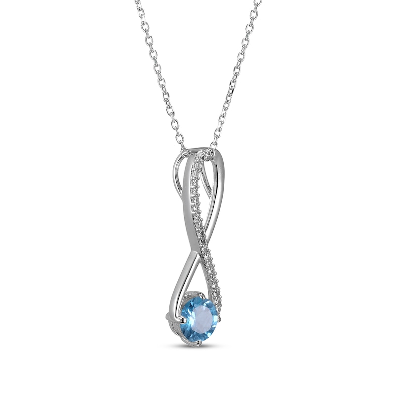 Main Image 2 of Swiss Blue Topaz & White Lab-Created Sapphire Swirl Necklace Sterling Silver 18&quot;