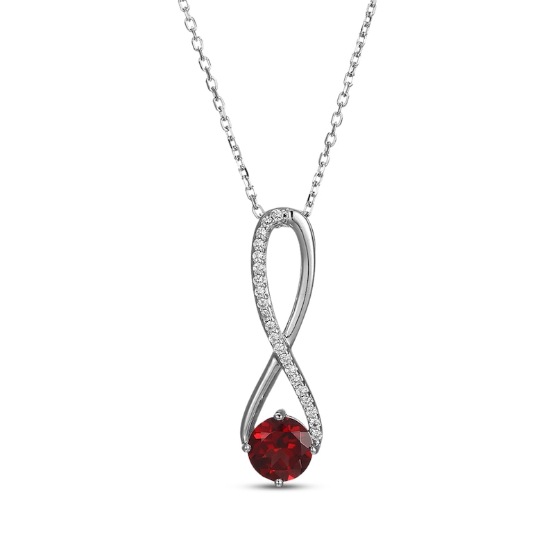 Garnet & White Lab-Created Sapphire Swirl Necklace Sterling Silver 18 ...