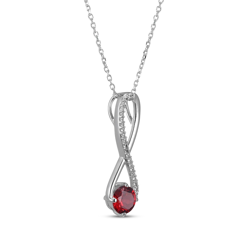 Main Image 2 of Garnet & White Lab-Created Sapphire Swirl Necklace Sterling Silver 18&quot;